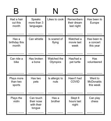 Find Someone Who Bingo Card