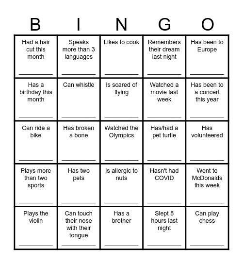 Find Someone Who Bingo Card