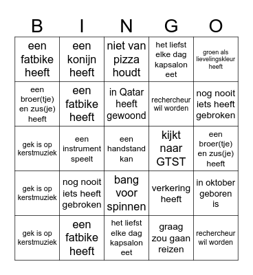 Zoek iemand die Bingo Card