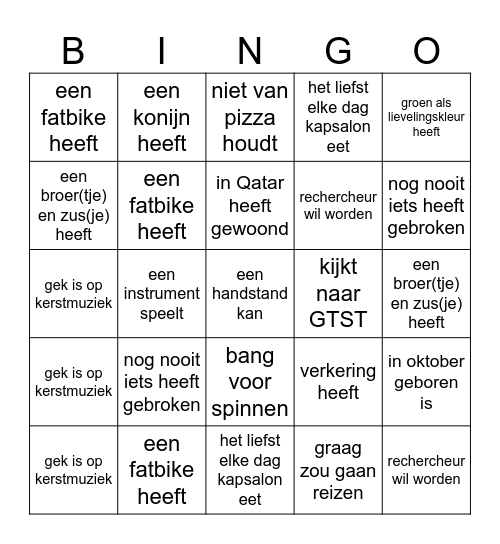 Zoek iemand die Bingo Card