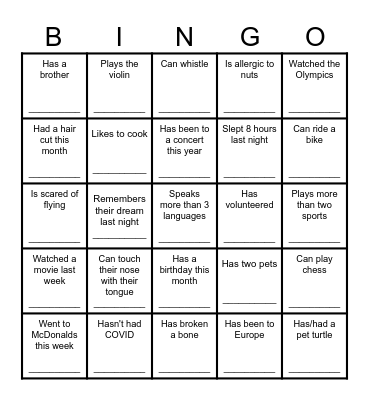 Find Someone Who Bingo Card