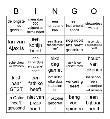 Zoek iemand die Bingo Card