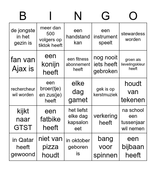 Zoek iemand die Bingo Card