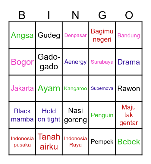 Roro Bingo Card