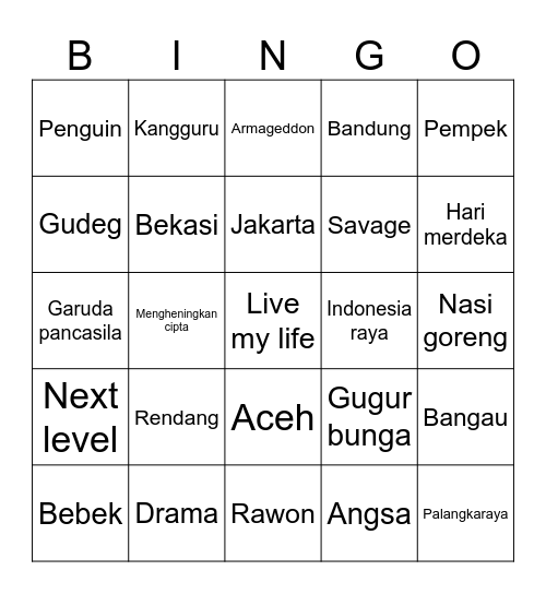 Mingkyug Bingo Card