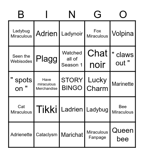 Miraculous Bingo Card
