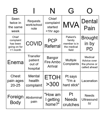 Emergency BINGO Card