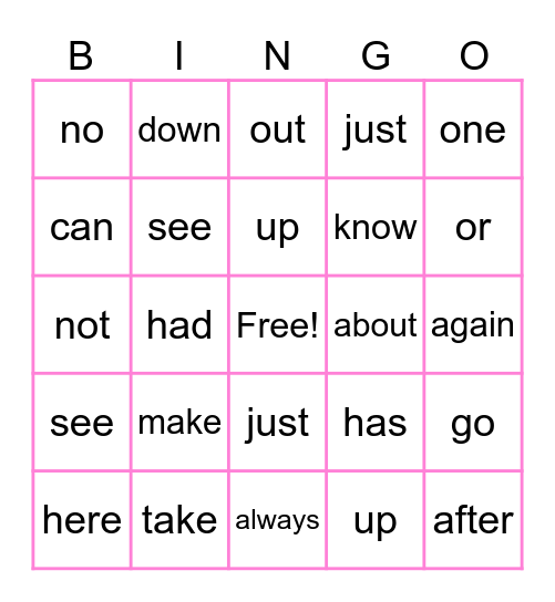 Dolce Word Bingo Card