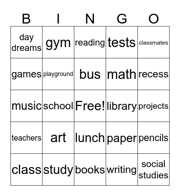 Back to School Bingo Card