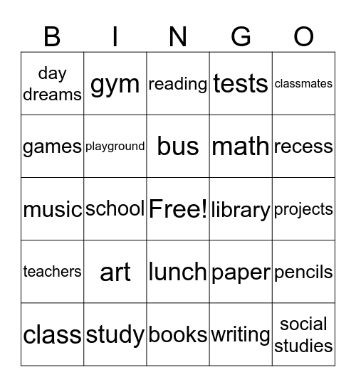 Back to School Bingo Card