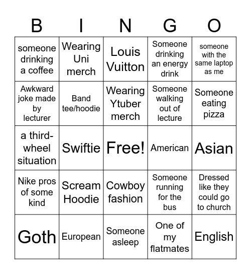 Uni bingo Card