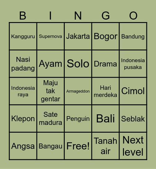 Papan punya Klepon Bingo Card