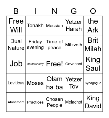 Judaism Revision Bingo Card