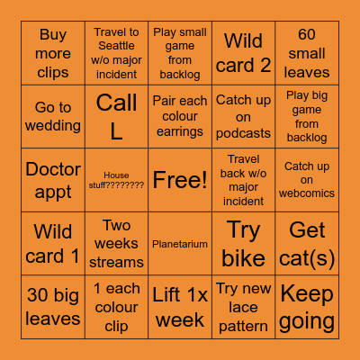 October Bingo Card