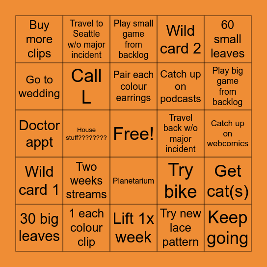 October Bingo Card