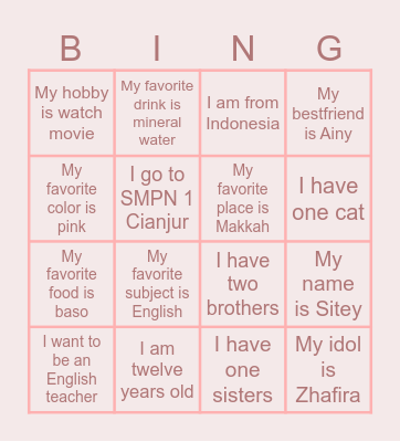 Conversation Adventures Bingo Card