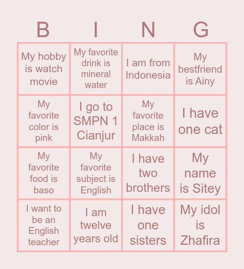 Conversation Adventures Bingo Card