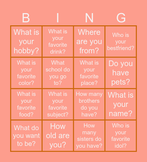 conversation adventures Bingo Card