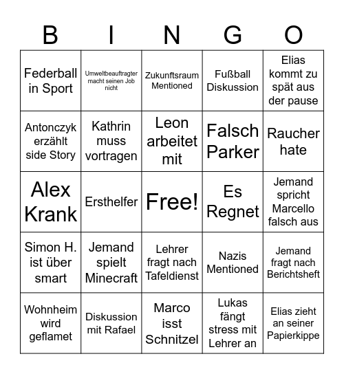 Wiesau bingo Card