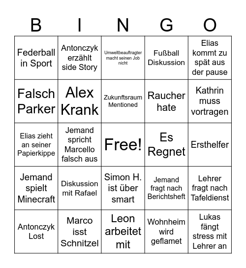 Wiesau bingo Card