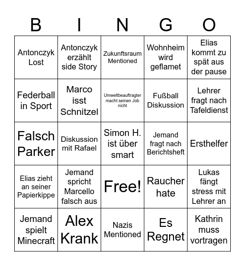 Wiesau bingo Card