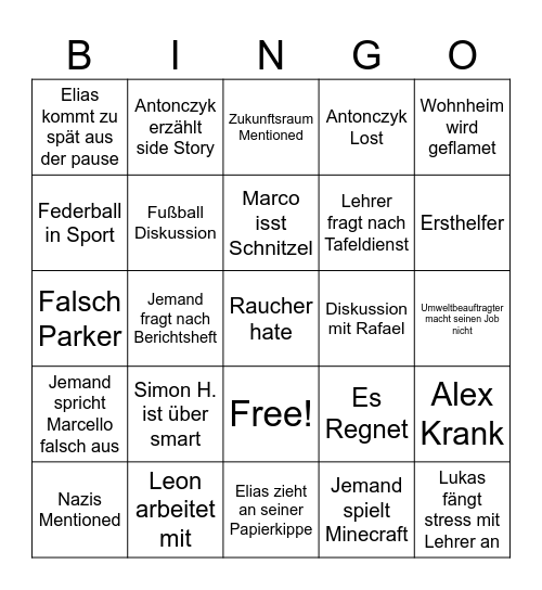 Wiesau bingo Card