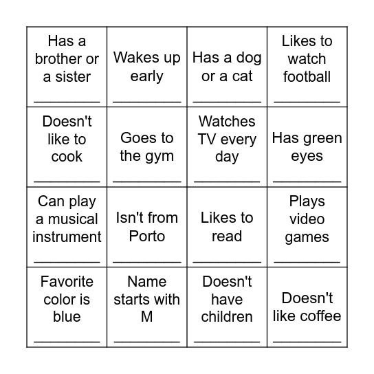 Icebreaker Bingo Card