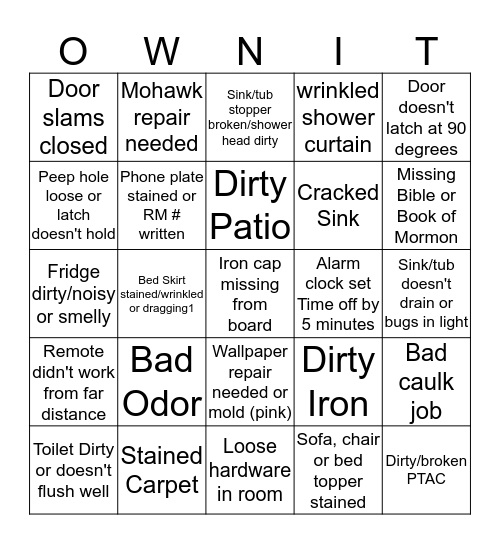 Own It Wheel Bingo Card