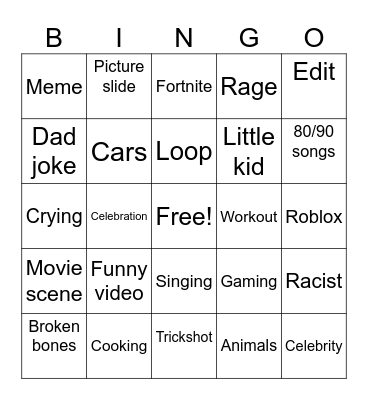 Tik tok/Instagram Bingo Card