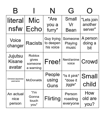 Roblox Voice chat Bingo Card