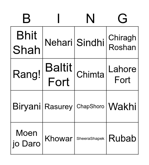 Cultural Bingo Card