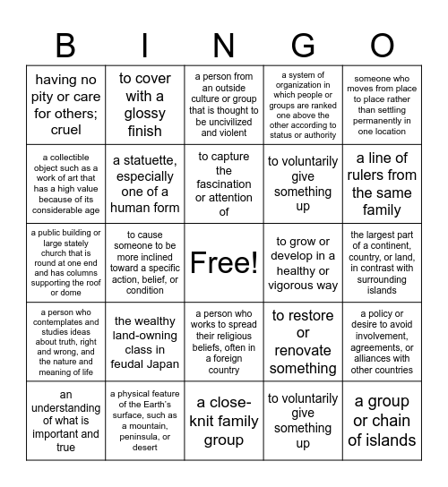 7th Grade Bingo Card