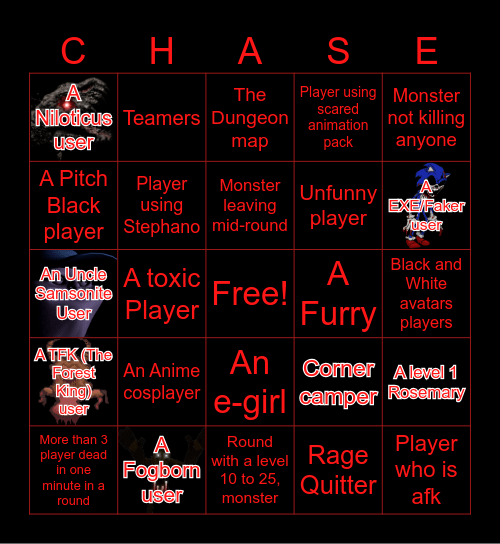 Pillar Chase 2 BINGOOOOOOOOOOO (not completed yet) Bingo Card