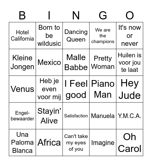 De Lemmenskamp Muziekbingo Card