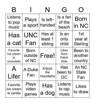 Identity Bingo Card