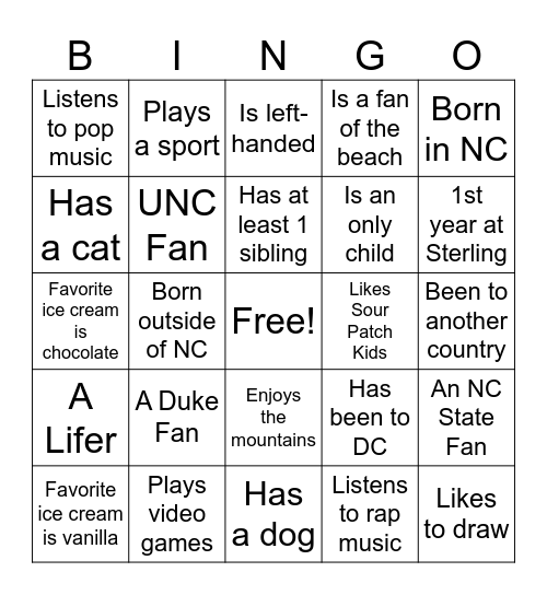 Identity Bingo Card