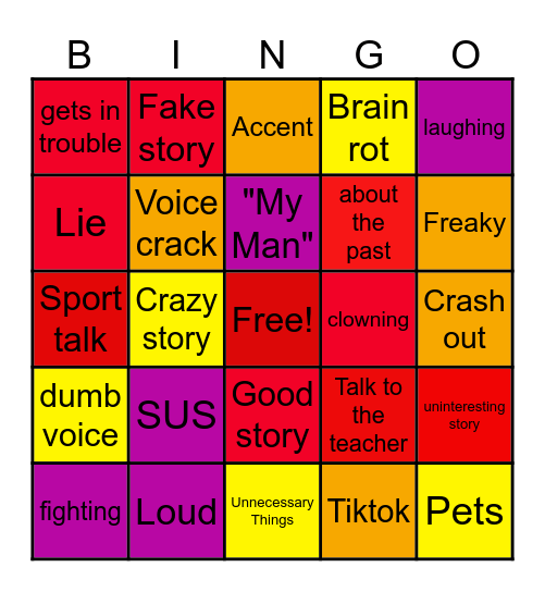 Yapping Bingo Card