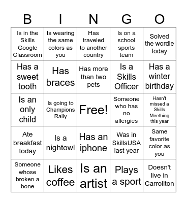 SkillsUSA Ice Breaker Bingo Card