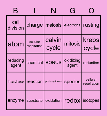 REDOX REACTION Bingo Card