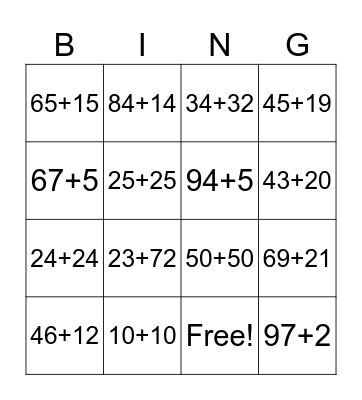 Math Addition Bingo Card