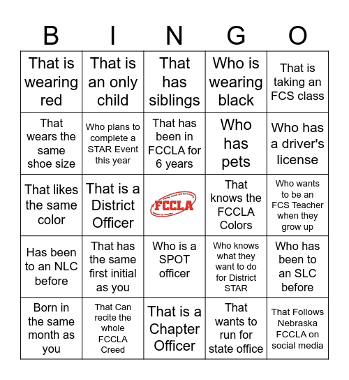 FCCLA Human Bingo: Someone..... Bingo Card