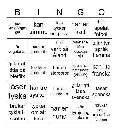 RUA01 Hitta någon som ... Bingo Card