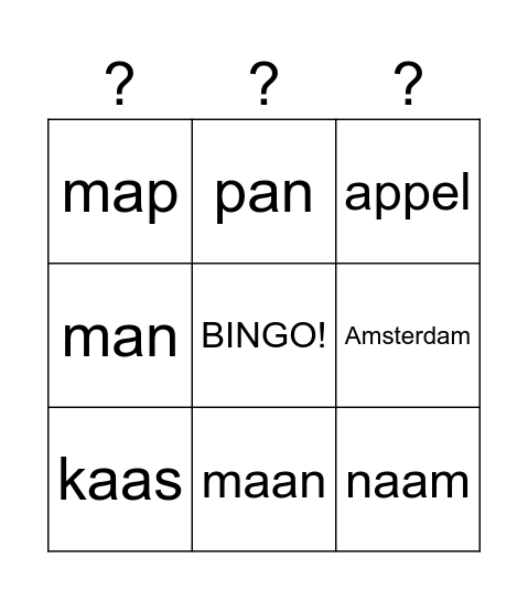 Wat hoor je ? a of aa? Bingo Card