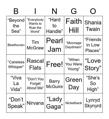 Music Bingo Card