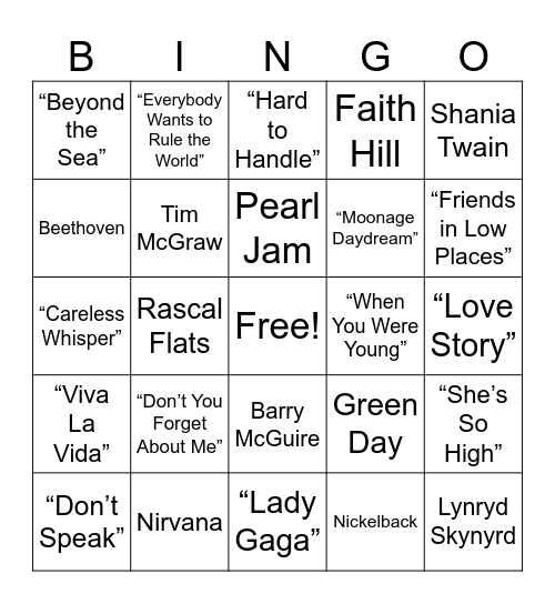 Music Bingo Card