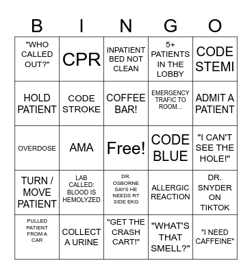 EMERGENCY NURSES WEEK Bingo Card