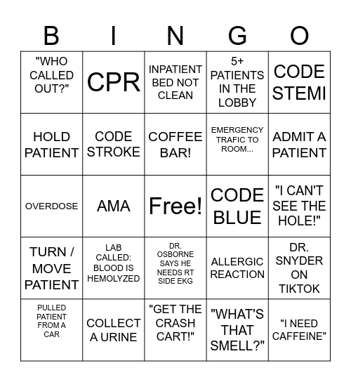 EMERGENCY NURSES WEEK Bingo Card