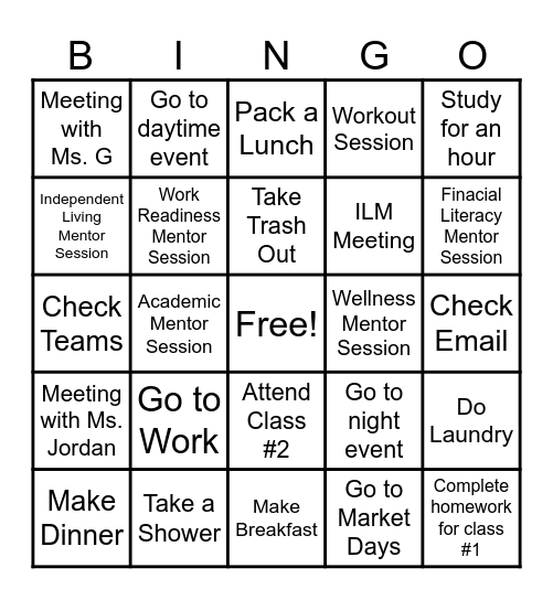 Daily Activities To Do List Bingo Card