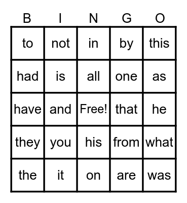 Grade 1 Sight Words Bingo Card