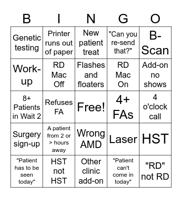 Call Day Bingo Card